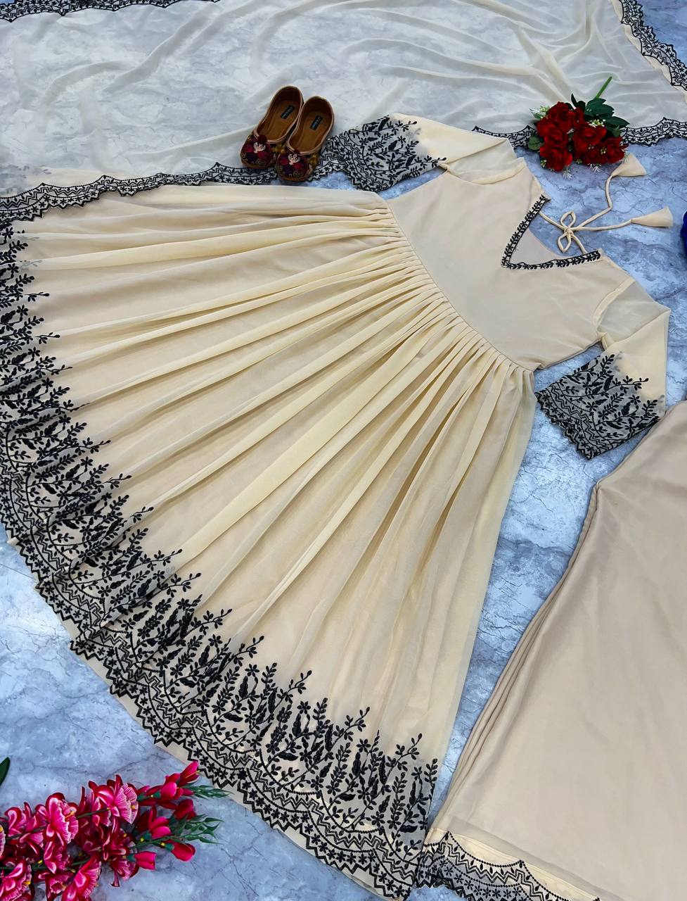 Krishi Designer Georgette Embroidery Kurti With Bottom Dupatta Wholesale Price In Surat